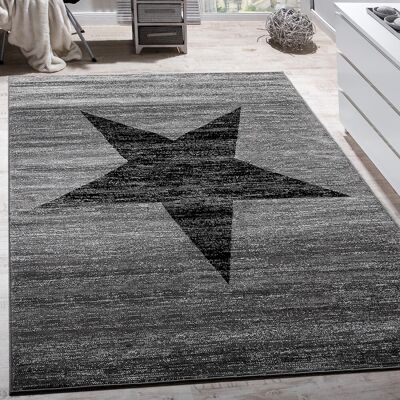 Paco Home Stern Design Teppich - Kurzflor Velours, Grau & Schwarz, 60x100cm Paco Home Stern Design Teppich - Kurzflor Velours, Grau & Schwarz, 60x100cm