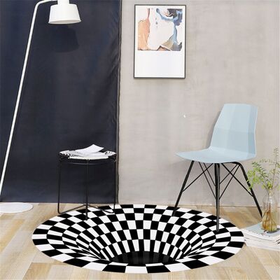 HEAT Runder, Schwarz-weißer Gitterteppich Mit 3d-wirbelmuster Für Zimmer, Schlafzimmer Und Wohnzimmer – Rutschfeste Fußmatten HEAT Runder, Schwarz-weißer Gitterteppich Mit 3d-wirbelmuster Für Zimmer, Schlafzimmer Und Wohnzimmer – Rutschfeste Fußmatten