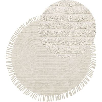 Beliani Runde Baumwoll-Teppich 140 cm Beige - Teppich Beliani Runde Baumwoll-Teppich 140 cm Beige - Teppich