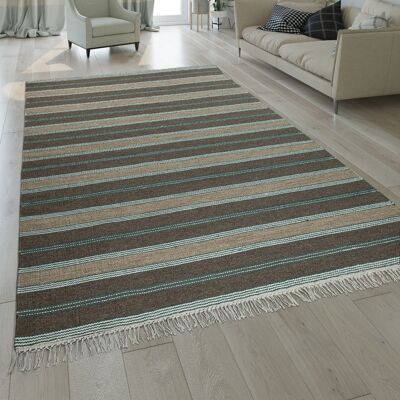 Paco Home Natur Teppich Wolle Modern Handgewebt Gestreift Kelim Design Fransen Braun Beige 240x340 Cm Paco Home Natur Teppich Wolle Modern Handgewebt Gestreift Kelim Design Fransen Braun Beige 240x340 Cm