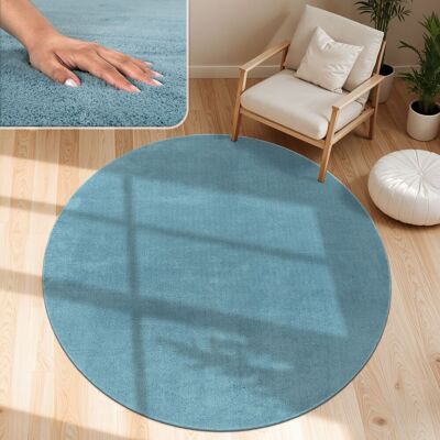 Paco Home - Moderner Wohnzimmer Teppich Kurzflor Waschbar Weich Einfarbig Felloptik Anti-rutsch Türkis, 120 Cm Rund Paco Home - Moderner Wohnzimmer Teppich Kurzflor Waschbar Weich Einfarbig Felloptik Anti-rutsch Türkis, 120 Cm Rund