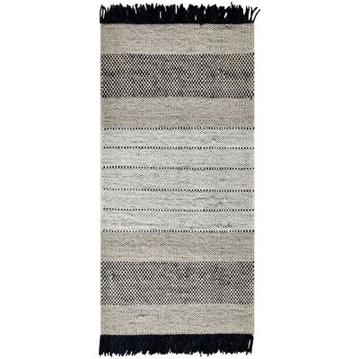 Beliani Woll Teppich Beige und Schwarz 80 x 150 cm Handgewebt Flachgewebe mit Quasten - Teppich Beliani Woll Teppich Beige und Schwarz 80 x 150 cm Handgewebt Flachgewebe mit Quasten - Teppich