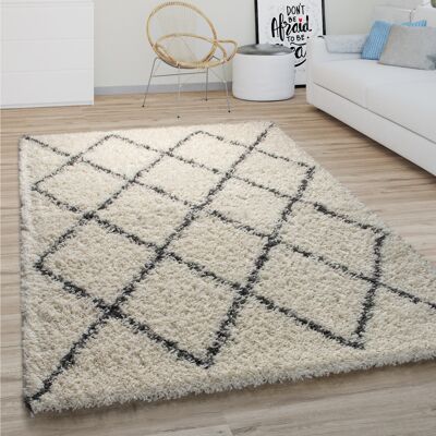 Paco Home - Modell ø 120 cm - Langhaiger Shaggy-Teppich - Skandinavisches Diamantmuster - Beige Paco Home - Modell ø 120 cm - Langhaiger Shaggy-Teppich - Skandinavisches Diamantmuster - Beige
