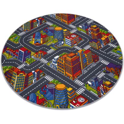 Streets Big City Grau Teppich - Kinder Rundteppich 100cm Streets Big City Grau Teppich - Kinder Rundteppich 100cm