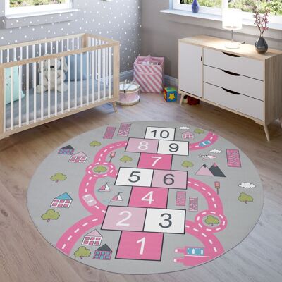 Paco Home - Teppich Kinderzimmer Kinderteppich Spielteppich Straßen Design Mit Hüpfkästchenspiel Ø 200 Cm Rund Paco Home - Teppich Kinderzimmer Kinderteppich Spielteppich Straßen Design Mit Hüpfkästchenspiel Ø 200 Cm Rund