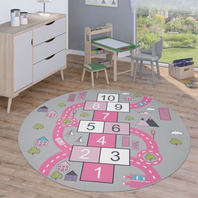 Paco Home - Kinderteppich Teppich Rund Kinderzimmer Spielteppich Straßenteppich Modern Pink, 200 Cm Rund Paco Home - Kinderteppich Teppich Rund Kinderzimmer Spielteppich Straßenteppich Modern Pink, 200 Cm Rund