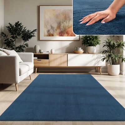 Paco Home Moderner Wohnzimmer Teppich Kurzflor Waschbar Weich Einfarbig Felloptik Anti-rutsch 200 Cm Quadrat, Navy-blau Paco Home Moderner Wohnzimmer Teppich Kurzflor Waschbar Weich Einfarbig Felloptik Anti-rutsch 200 Cm Quadrat, Navy-blau