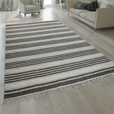 Paco Home Natur Teppich Wolle Modern Handgewebt Gestreift Kelim Design Fransen Creme Braun 60x110 Cm Paco Home Natur Teppich Wolle Modern Handgewebt Gestreift Kelim Design Fransen Creme Braun 60x110 Cm