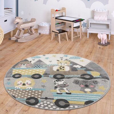 Paco Home - Kinderteppich Teppich Rund Kinderzimmer Spielteppich Modern Pastell 3d Effekt 120 Cm Rund, Creme 2 Paco Home - Kinderteppich Teppich Rund Kinderzimmer Spielteppich Modern Pastell 3d Effekt 120 Cm Rund, Creme 2