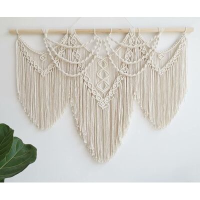OEM Makramee-wandbehang – Handgewebter Boho-teppich – Beige – 110 X 82 Cm OEM Makramee-wandbehang – Handgewebter Boho-teppich – Beige – 110 X 82 Cm
