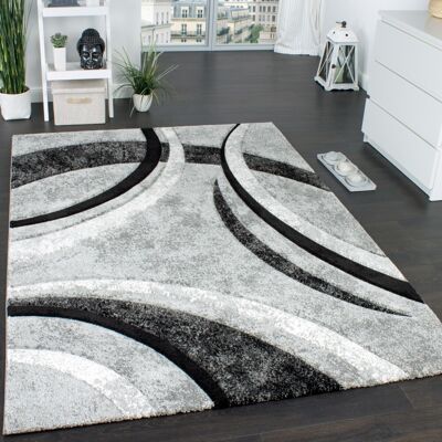 Paco Home - Designer Teppich Mit Konturenschnitt Muster Gestreift Grau Schwarz Creme Meliert 60x110 Cm Paco Home - Designer Teppich Mit Konturenschnitt Muster Gestreift Grau Schwarz Creme Meliert 60x110 Cm