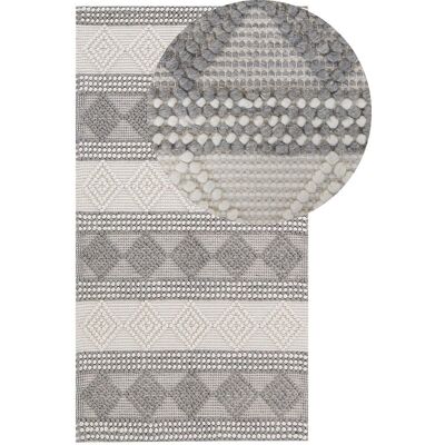 Beliani Hellbeige Grau Woll Teppich - 80x150cm - Geometrisches Muster Beliani Hellbeige Grau Woll Teppich - 80x150cm - Geometrisches Muster
