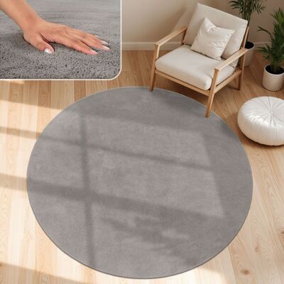 Paco Home - Moderner Wohnzimmer Teppich Kurzflor Waschbar Weich Einfarbig Felloptik Anti-rutsch Grau, 120 Cm Rund Paco Home - Moderner Wohnzimmer Teppich Kurzflor Waschbar Weich Einfarbig Felloptik Anti-rutsch Grau, 120 Cm Rund