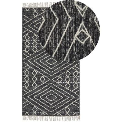 Beliani Teppich Off-White Schwarz Baumwolle Wolle - Teppich Beliani Teppich Off-White Schwarz Baumwolle Wolle - Teppich