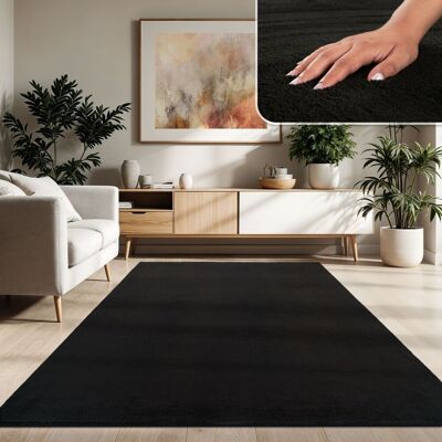 Paco Home Moderner Wohnzimmer Teppich Kurzflor Waschbar Weich Einfarbig Felloptik Anti-rutsch Schwarz, 200 Cm Quadrat Paco Home Moderner Wohnzimmer Teppich Kurzflor Waschbar Weich Einfarbig Felloptik Anti-rutsch Schwarz, 200 Cm Quadrat