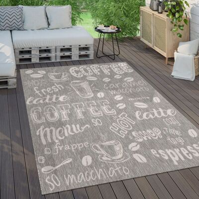 Paco Home - Outdoor Teppich Wetterfest Balkon Küche Modernes Muster Mit Schriftzug 240x340 Cm, Grau 2 Paco Home - Outdoor Teppich Wetterfest Balkon Küche Modernes Muster Mit Schriftzug 240x340 Cm, Grau 2