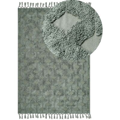 Beliani Baumwoll Teppich - 160x230cm Grün Geometrisches Muster Beliani Baumwoll Teppich - 160x230cm Grün Geometrisches Muster