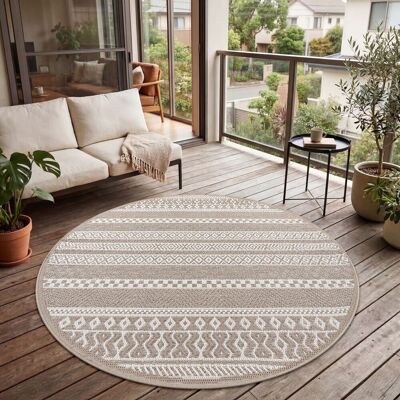 Paco Home Beige 80cm runde Boho Muster Innen Außen Teppich Paco Home Beige 80cm runde Boho Muster Innen Außen Teppich