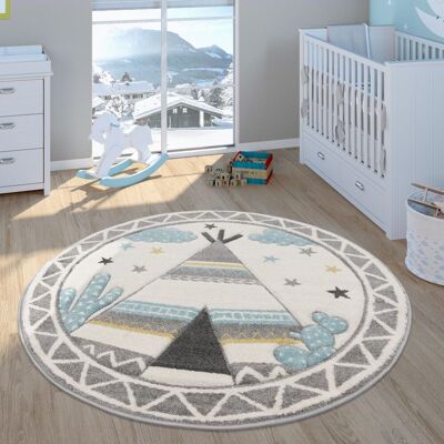 Paco Home Kinderteppich - 3D Indianertipi - Beige - Rund 120cm Paco Home Kinderteppich - 3D Indianertipi - Beige - Rund 120cm