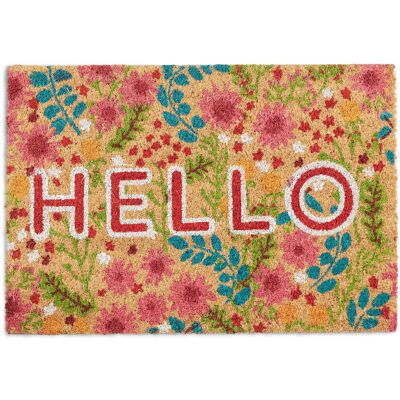Relaxdays - Fußmatte Kokos, Hello Schriftzug & Blumen-motiv, Türvorleger Innen & Außen, Kokosmatte 40x60cm Türmatte, Bunt Relaxdays - Fußmatte Kokos, Hello Schriftzug & Blumen-motiv, Türvorleger Innen & Außen, Kokosmatte 40x60cm Türmatte, Bunt