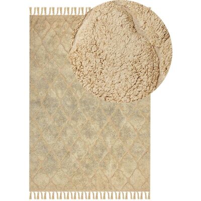 Beliani Beige Baumwoll-Teppich - Geometrisches Muster, Handgetuft, 140x200cm Beliani Beige Baumwoll-Teppich - Geometrisches Muster, Handgetuft, 140x200cm