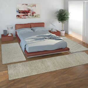 Paco Home Bettumrandung Läufer Shaggy Hochflor Langflor Teppich in Creme Läuferset 3 Tlg. 2mal 60x100 1mal 70x250