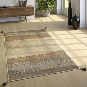 Paco Home - Designer Teppich Webteppich Kelim Handgewebt 100% Baumwolle Modern Gemustert Beige 60x110 cm