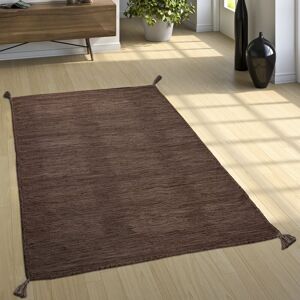 Paco Home - Designer Teppich Webteppich Kelim Handgewebt 100% Baumwolle Modern Meliert Braun 60x110 cm