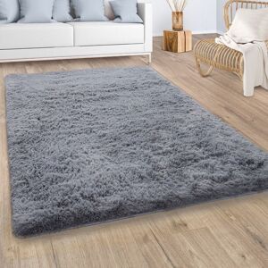 Paco Home - Hochflor Teppich Wohnzimmer Fellteppich Kunstfell Flauschig Rutschfest Grau 60x100 cm