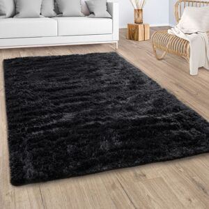 Hochflor Teppich Wohnzimmer Fellteppich Kunstfell Flauschig Rutschfest Schwarz 60x100 cm - Paco Home