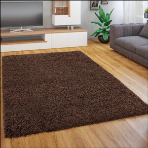 Hochflor Teppich Wohnzimmer Schlafzimmer Shaggy Langflor Modern Einfarbig Braun, 100x200 cm - Paco Home