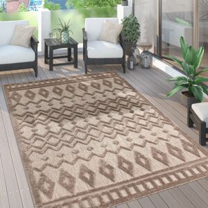 Paco Home Outdoor Teppich Wetterfest Wohnzimmer Küchenteppich Skandi Ethno Muster Uni 3D 60x100 cm, Beige