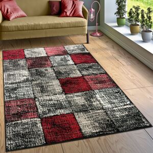 Teppich Wohnzimmer Kurzflor Abstraktes Geometrisches Kariertes Muster Rot Grau 60x100 cm - Paco Home