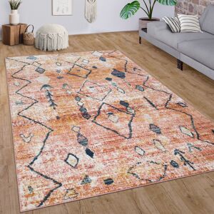 Paco Home Teppich Wohnzimmer Kurzflor Ethno Boho Rauten 3D Muster Modern Creme Bunt 60x100 cm