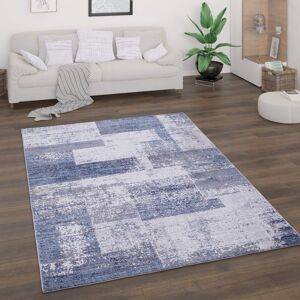 Teppich Wohnzimmer Kurzflor Vintage Abstrakt Modern Geometrisch Rautenmuster 60x100 cm, Blau 2 - Paco Home