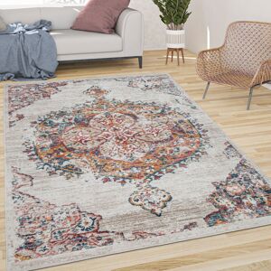 Paco Home - Teppich Wohnzimmer Kurzflor Vintage Moderne Orient Optik Abstrakt Beige Gelb Blau 60x100 cm