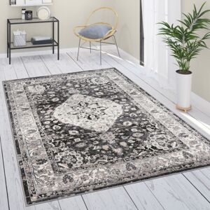 Paco Home - Teppich Wohnzimmer Kurzflor Vintage Orient Mandala Ornamente Bordüre Schwarz Grau Creme 60x100 cm