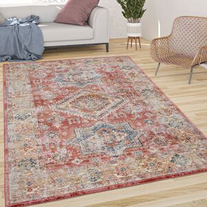 Teppich Wohnzimmer Kurzflor Vintage Orient Muster Mit Bordüre Modern Rot Gelb 60x100 cm - Paco Home