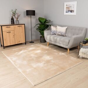 Teppich Wohnzimmer Kurzflor Waschbar Einfarbiges Muster Weich Rutschfest Modern 60x100 cm, Dunkel-Beige - Paco Home