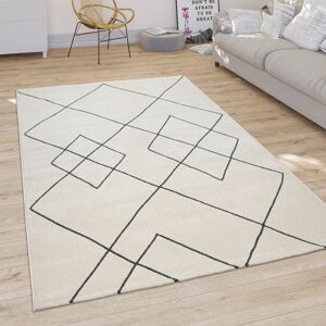 Paco Home - Teppich Wohnzimmer Modernes Skandi Rauten Muster Kurzflor Hell In Weiß 60x100 cm