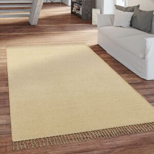 Paco Home - Teppich Wohnzimmer Naturfaser Flachgewebe Mit Fransen Handgewebt Einfarbiges Muster 60x100 cm, Creme