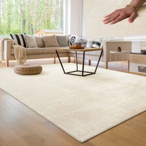 Paco Home - Teppich Wohnzimmer Kurzflor Waschbar Weich Modernes Einfarbiges Muster 120x170 cm, Creme