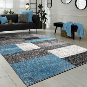 Paco Home - Wohnzimmer Teppich Modern Kurzflor Karo Design Used Look Türkis Grau Weiß 60x100 cm