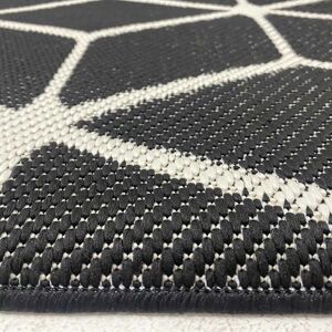 Vimoda - Teppich Rauten Muster In- und Outdoor Tauglich Robuster Flachgewebe 100% Polypropylen Schwarz,60x100 cm