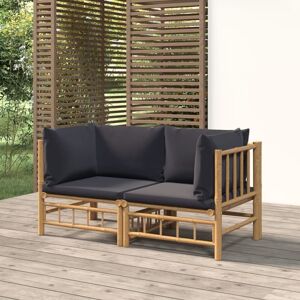 Garten-ecksofas Mit Dunkelgrauen Kissen 2 Stk. Bambus - Vidaxl Garten-ecksofas Mit Dunkelgrauen Kissen 2 Stk. Bambus - Vidaxl
