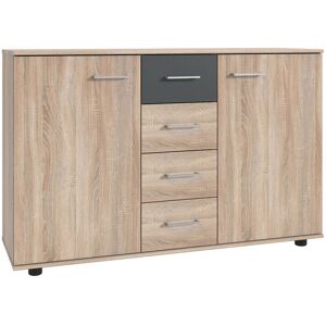 Lomadox - Kommode 130 cm breit modern in Eiche sägerau mit graphit TREVISO-43 Lomadox - Kommode 130 cm breit modern in Eiche sägerau mit graphit TREVISO-43