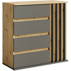 Lomadox - Kommode 80 cm breit in Eiche mit graphit Lamellen Design DAVIS-166 Lomadox - Kommode 80 cm breit in Eiche mit graphit Lamellen Design DAVIS-166