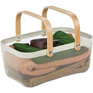 Drahtkorb Mit Henkel, Eckig, Aufbewahrungskorb Metall & Holz, Utensilienkorb Für Küche, Bad, Wohnzimmer, Weiß - Relaxdays Drahtkorb Mit Henkel, Eckig, Aufbewahrungskorb Metall & Holz, Utensilienkorb Für Küche, Bad, Wohnzimmer, Weiß - Relaxdays