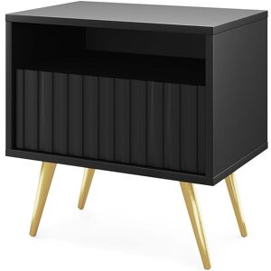 Selsey - Bello - Nachttisch Mit Schublade - Lamellenfronten - Schwarz Mit Goldenen Beinen Selsey - Bello - Nachttisch Mit Schublade - Lamellenfronten - Schwarz Mit Goldenen Beinen