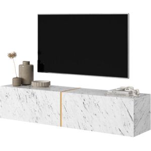 Selsey - Bisira Tv-schrank Weiß In Egger-marmor-optik Mit Goldfarbenem Einsatz, 140 Cm Selsey - Bisira Tv-schrank Weiß In Egger-marmor-optik Mit Goldfarbenem Einsatz, 140 Cm
